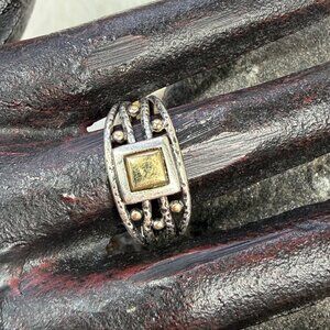 Mirage Open Band Ring with Gold Vermeil Square & Dot Detail Size 8